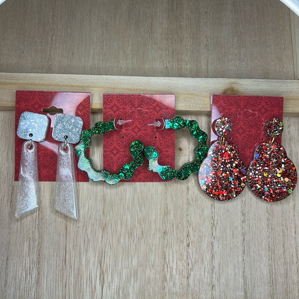 Handmade set of 3 plastic post stud earrings